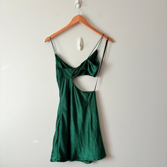 Hello Molly Bar Top Dancing Satin Dress Green Teal Size Small/4 - Picture 6 of 8